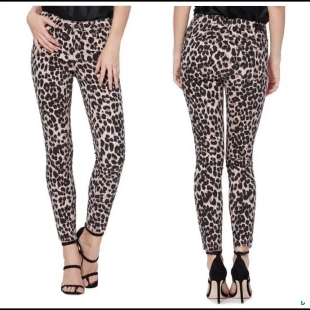 Paige Hoxton Straight Ankle hi high waisted Jeans Leopard Print brown raw hem 24